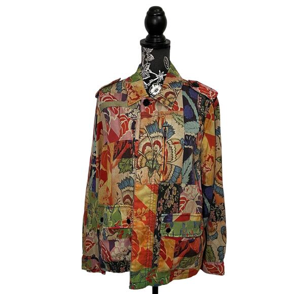 Desigual Jacket Tropical Print Patchwork Button Up Multicolor Shacket Medium - Picture 1 of 11